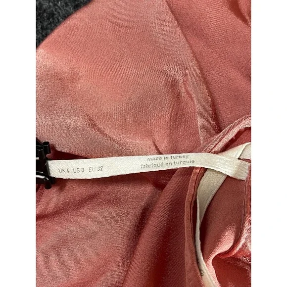 Anthropologie Dress Ruched Asymmetrical Mini Size 0 Pink Club Chic Satin - Picture 6 of 10